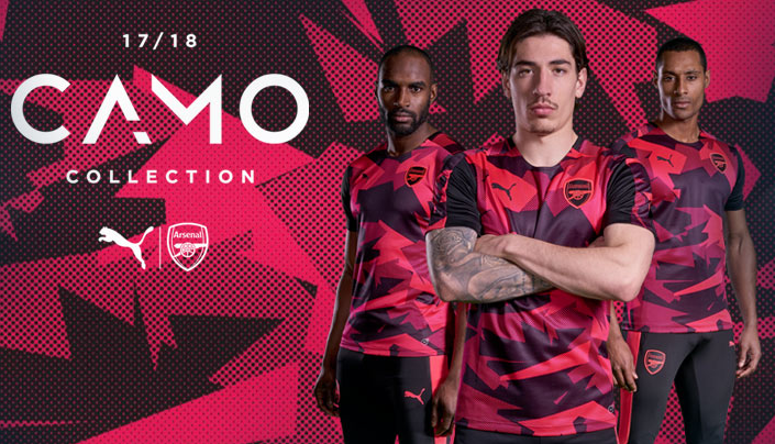 Roze Arsenal camouflage warming-up shirt en trainingsshirt 2017-2018