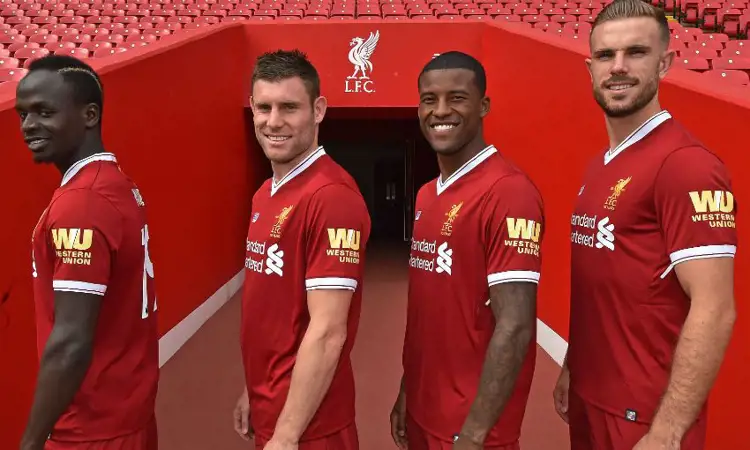 Western Union als mouwsponsor op Liverpool voetbalshirts 2017-2018