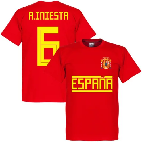 Spanje team t-shirt Iniesta - Rood
