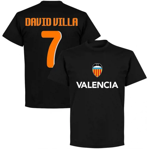 Valencia Retro Team T-Shirt David Villa - Zwart