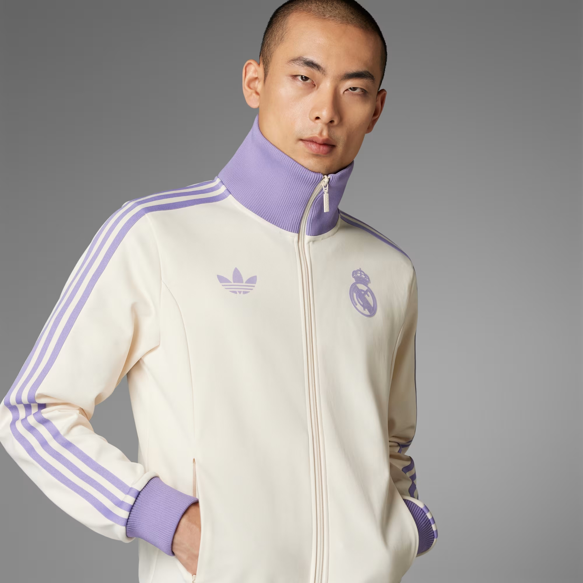 adidas Originals x Real Madrid winter collectie effen wit met pastel paarse details