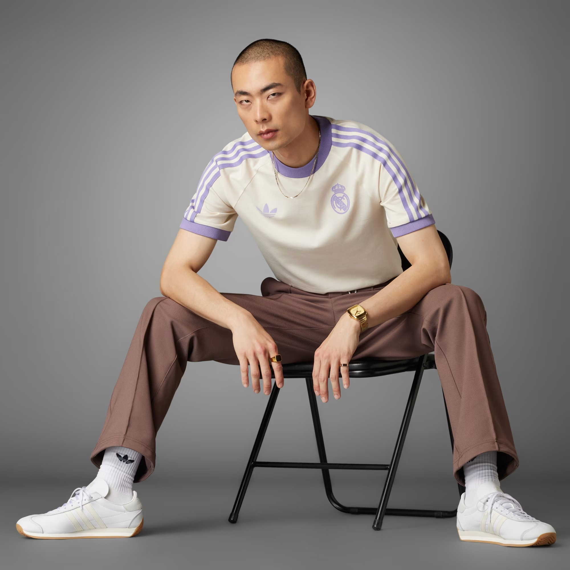 adidas Originals x Real Madrid winter collectie effen wit met pastel paarse details